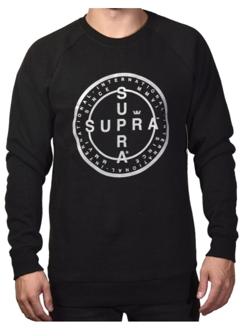 SUPRA StreetWear Long Sleeve Sweatshirt Cross Seal CrewBlack Sz. M NEW